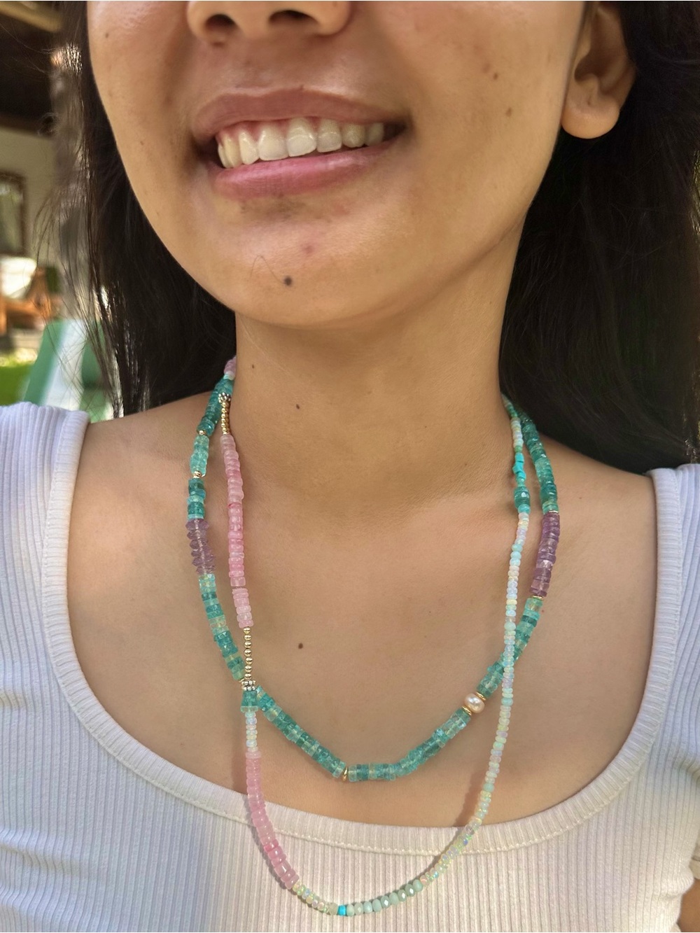 Aquamarine Blue Crystal Beaded Necklace - with Lavender Amethyst accents!